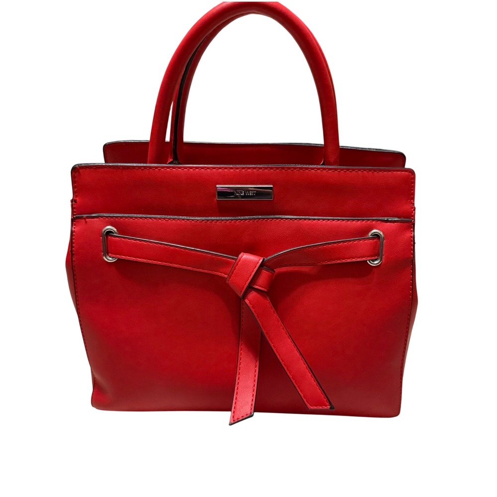 Nine West‎ Satchel Purse Red Top Handle Handbag Designer Bow Detail Medium